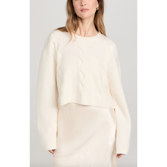 Lisa Yang Sweater Women Large White Cable Knit Pure Cashmere Cropped Jumper $770 - Picture 1 of 10